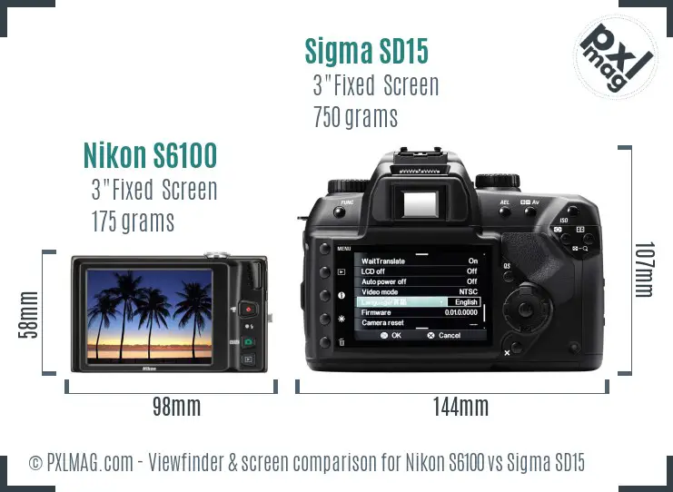 Nikon S6100 vs Sigma SD15 Screen and Viewfinder comparison