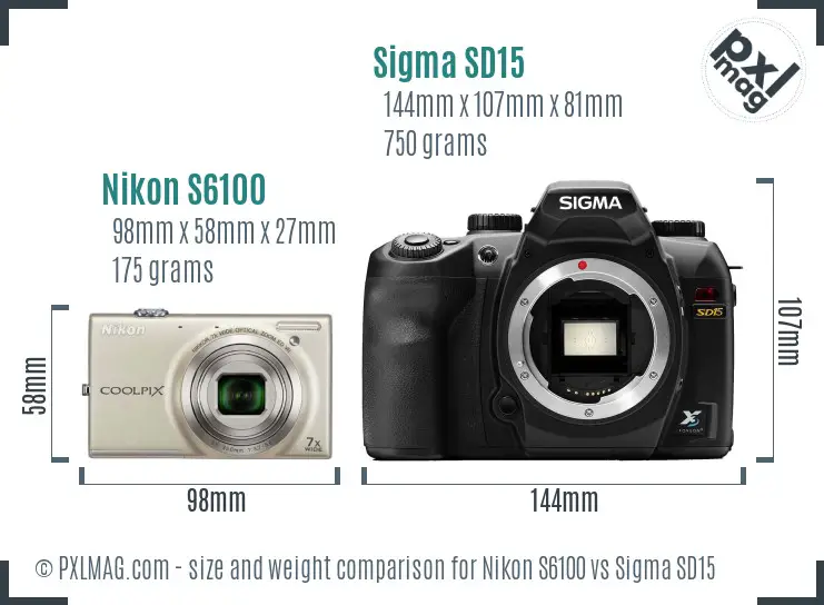 Nikon S6100 vs Sigma SD15 size comparison