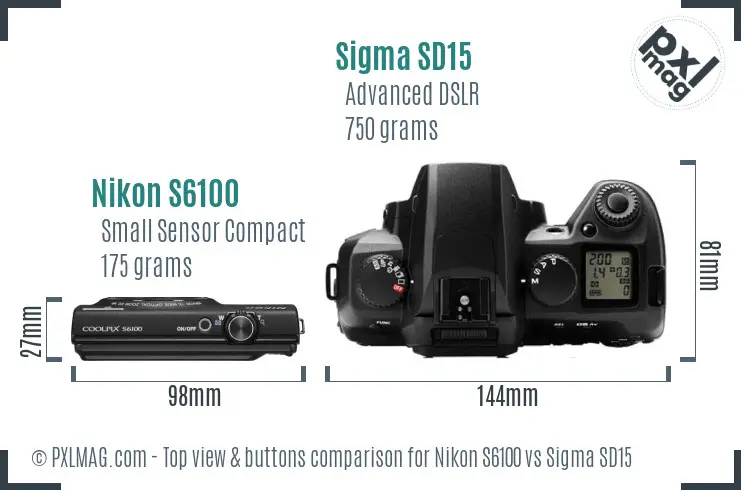 Nikon S6100 vs Sigma SD15 top view buttons comparison