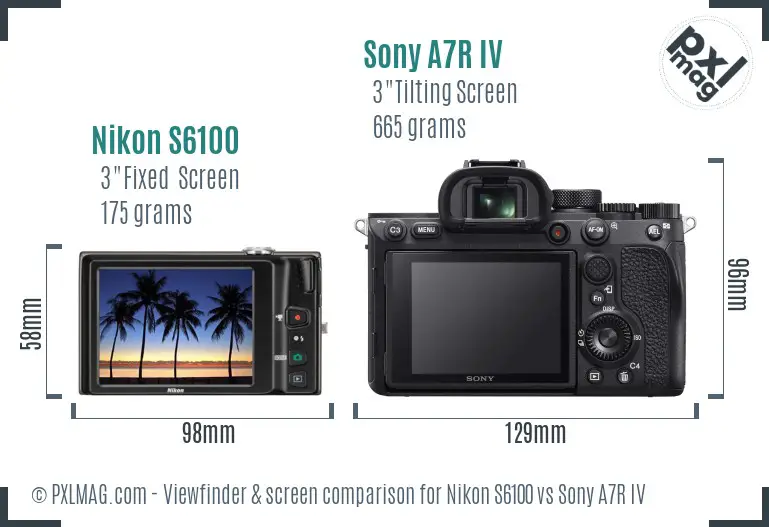 Nikon S6100 vs Sony A7R IV Screen and Viewfinder comparison