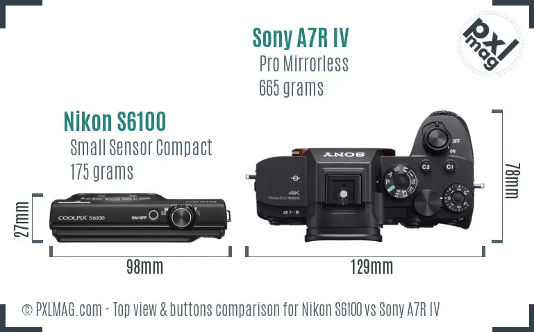 Nikon S6100 vs Sony A7R IV top view buttons comparison