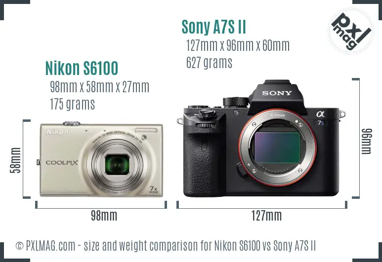Nikon S6100 vs Sony A7S II size comparison