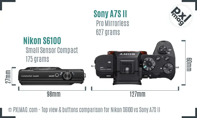 Nikon S6100 vs Sony A7S II top view buttons comparison