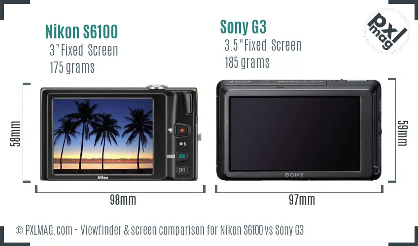 Nikon S6100 vs Sony G3 Screen and Viewfinder comparison