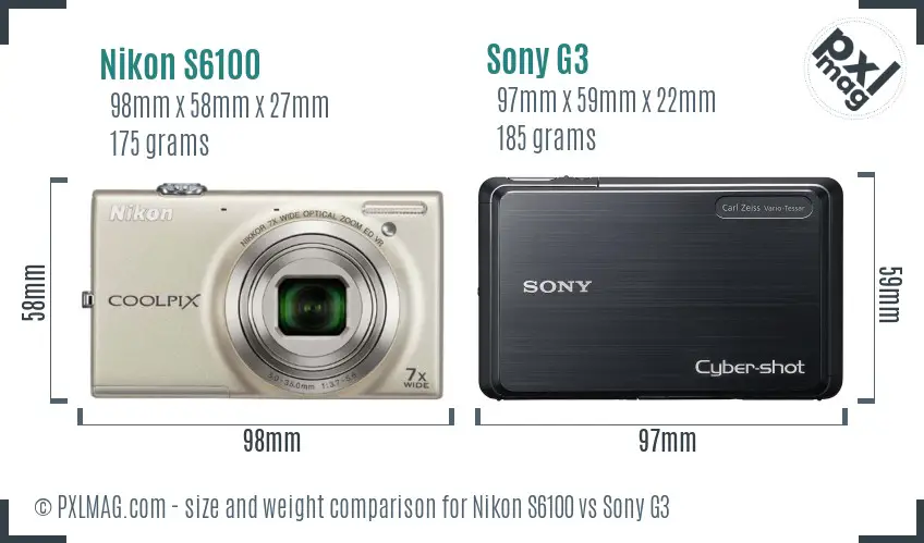 Nikon S6100 vs Sony G3 size comparison