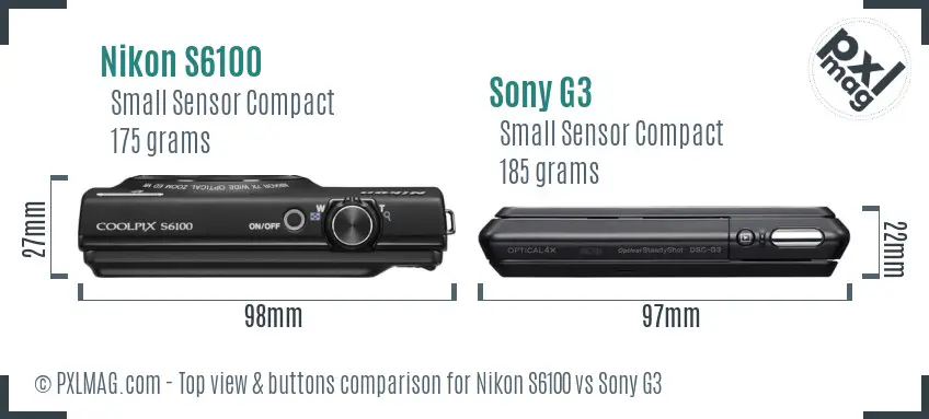 Nikon S6100 vs Sony G3 top view buttons comparison