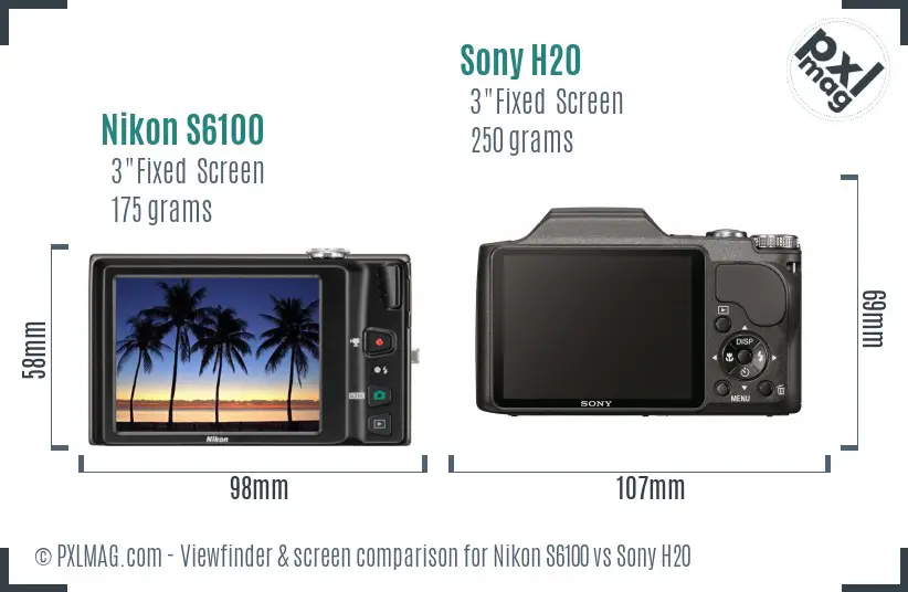Nikon S6100 vs Sony H20 Screen and Viewfinder comparison