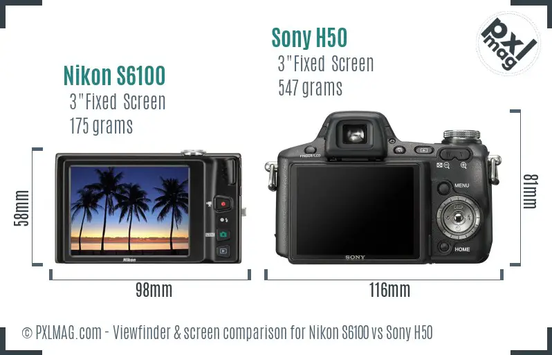Nikon S6100 vs Sony H50 Screen and Viewfinder comparison