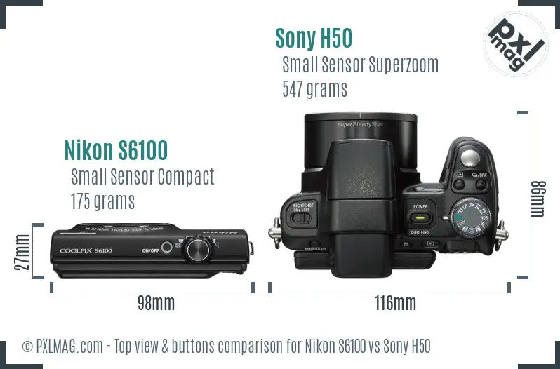 Nikon S6100 vs Sony H50 top view buttons comparison