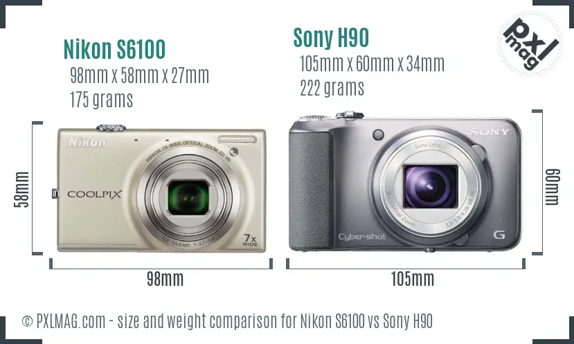 Nikon S6100 vs Sony H90 size comparison