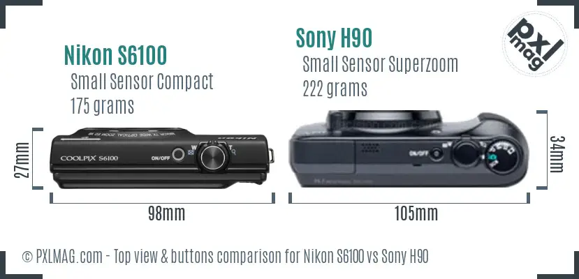 Nikon S6100 vs Sony H90 top view buttons comparison