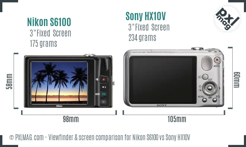 Nikon S6100 vs Sony HX10V Screen and Viewfinder comparison