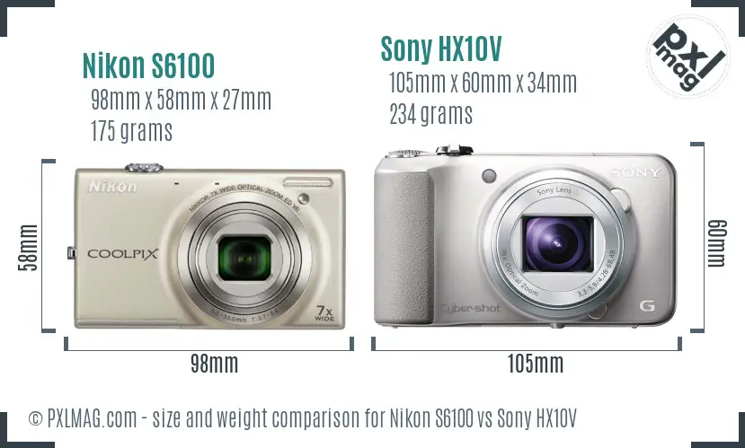 Nikon S6100 vs Sony HX10V size comparison