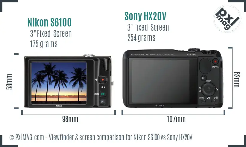 Nikon S6100 vs Sony HX20V Screen and Viewfinder comparison Nikon S6100 vs Sony HX20V Screen and Viewfinder comparison