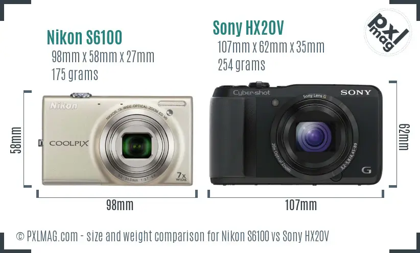 Nikon S6100 vs Sony HX20V size comparison Nikon S6100 vs Sony HX20V size comparison
