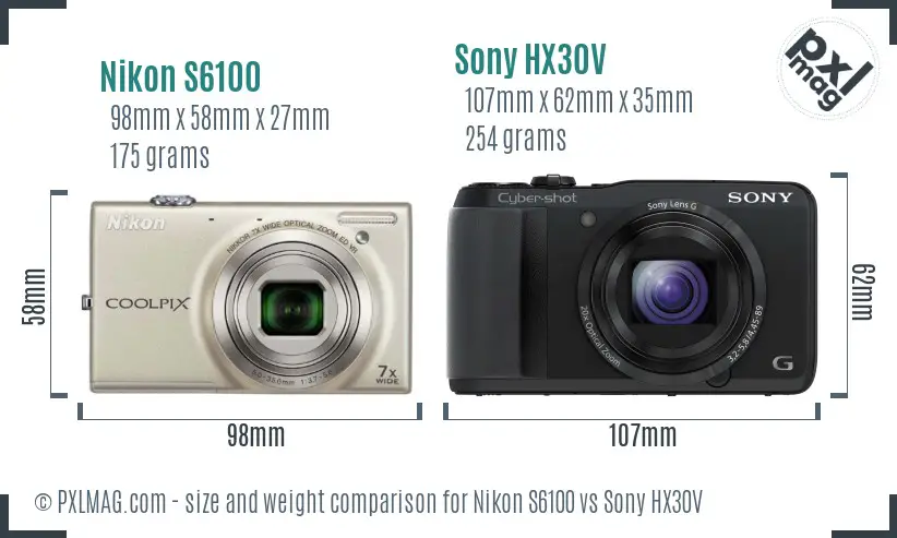 Nikon S6100 vs Sony HX30V size comparison