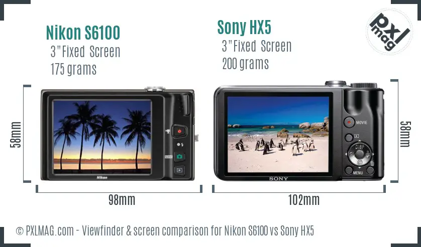 Nikon S6100 vs Sony HX5 Screen and Viewfinder comparison