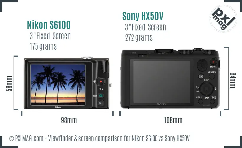 Nikon S6100 vs Sony HX50V Screen and Viewfinder comparison