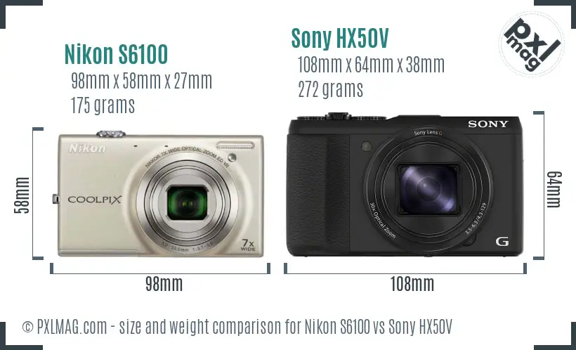 Nikon S6100 vs Sony HX50V size comparison