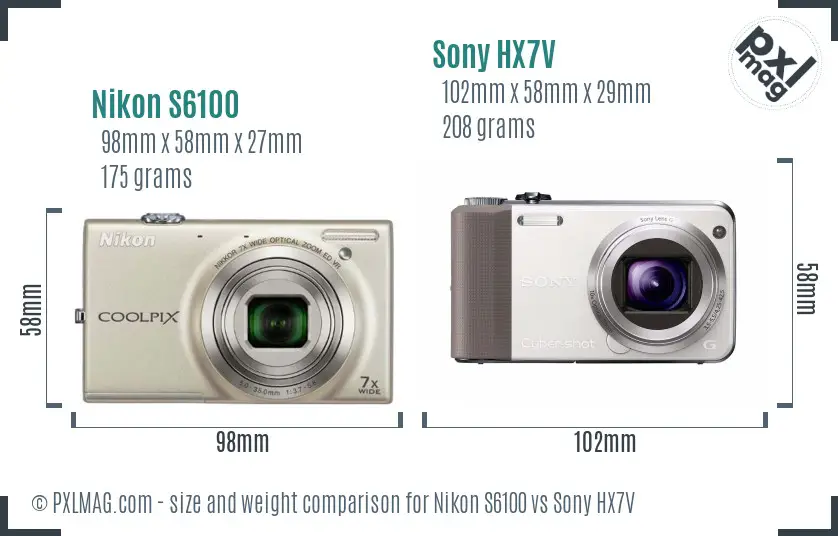 Nikon S6100 vs Sony HX7V size comparison