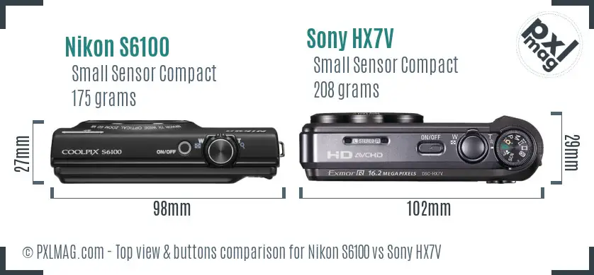 Nikon S6100 vs Sony HX7V top view buttons comparison