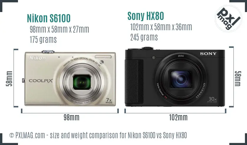Nikon S6100 vs Sony HX80 size comparison Nikon S6100 vs Sony HX80 size comparison