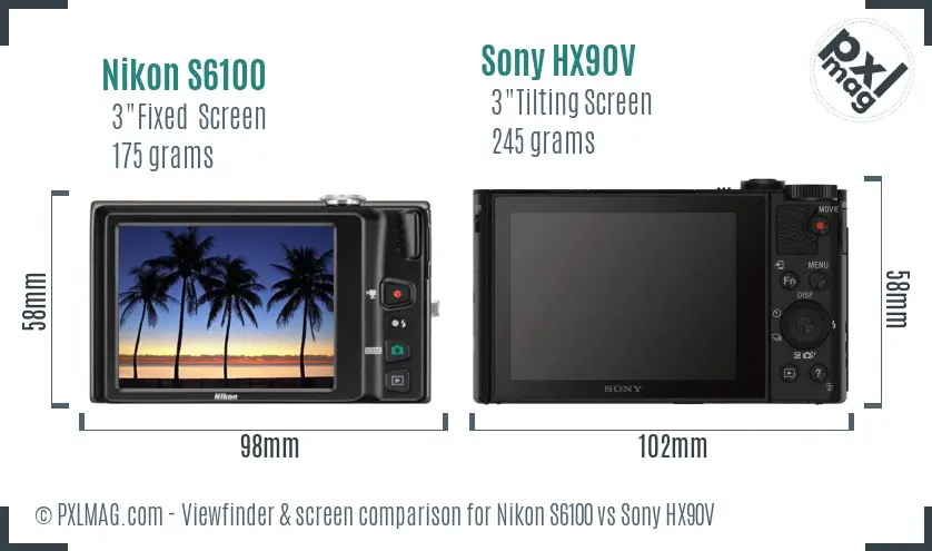 Nikon S6100 vs Sony HX90V Screen and Viewfinder comparison