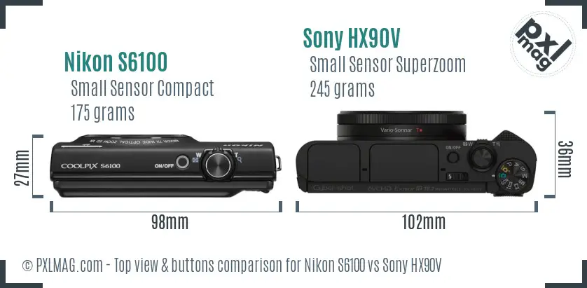 Nikon S6100 vs Sony HX90V top view buttons comparison