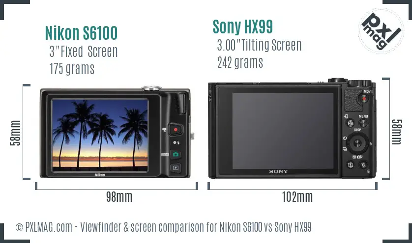 Nikon S6100 vs Sony HX99 Screen and Viewfinder comparison