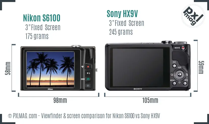 Nikon S6100 vs Sony HX9V Screen and Viewfinder comparison