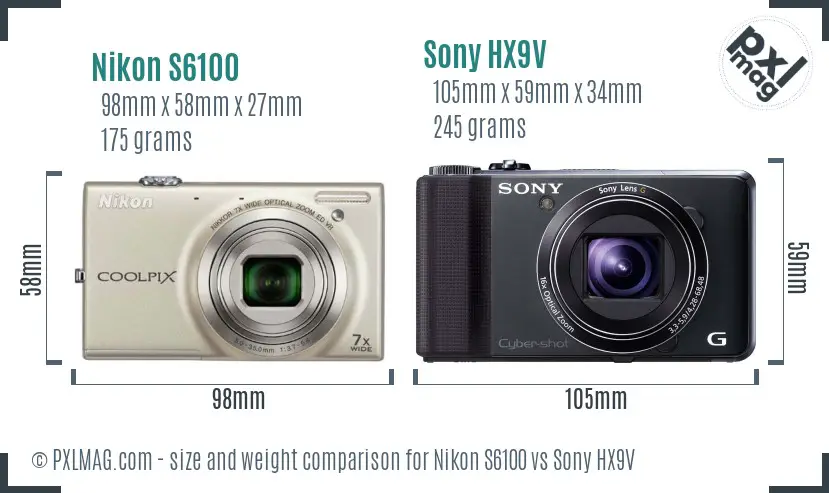 Nikon S6100 vs Sony HX9V size comparison