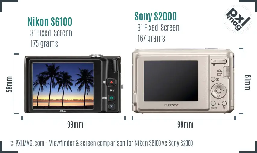 Nikon S6100 vs Sony S2000 Screen and Viewfinder comparison