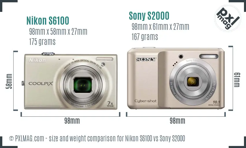 Nikon S6100 vs Sony S2000 size comparison