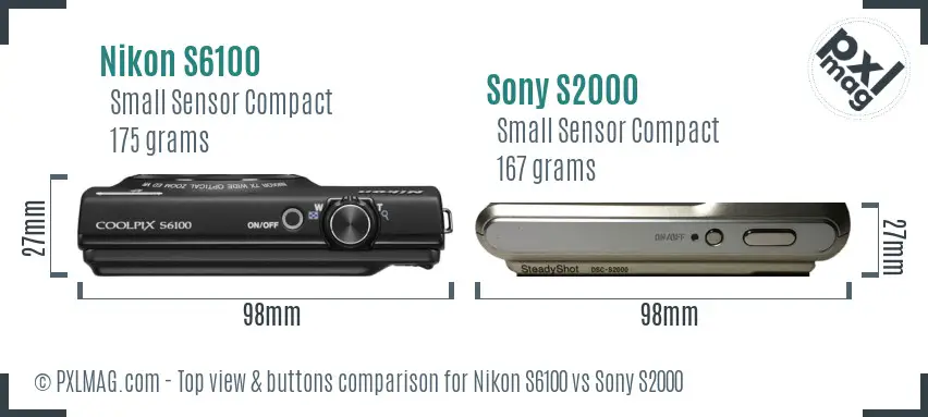 Nikon S6100 vs Sony S2000 top view buttons comparison