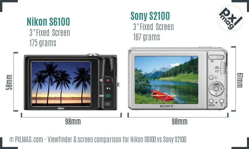 Nikon S6100 vs Sony S2100 Screen and Viewfinder comparison