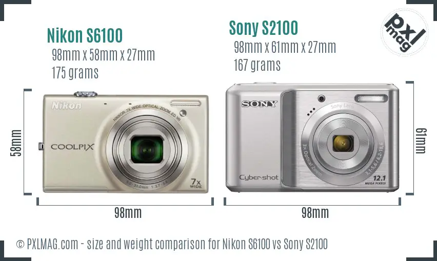 Nikon S6100 vs Sony S2100 size comparison