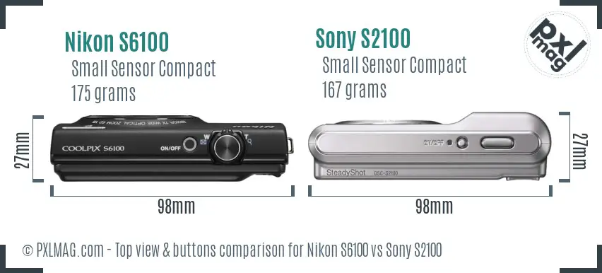 Nikon S6100 vs Sony S2100 top view buttons comparison