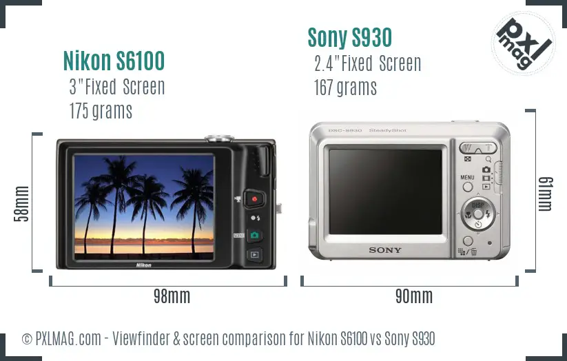 Nikon S6100 vs Sony S930 Screen and Viewfinder comparison