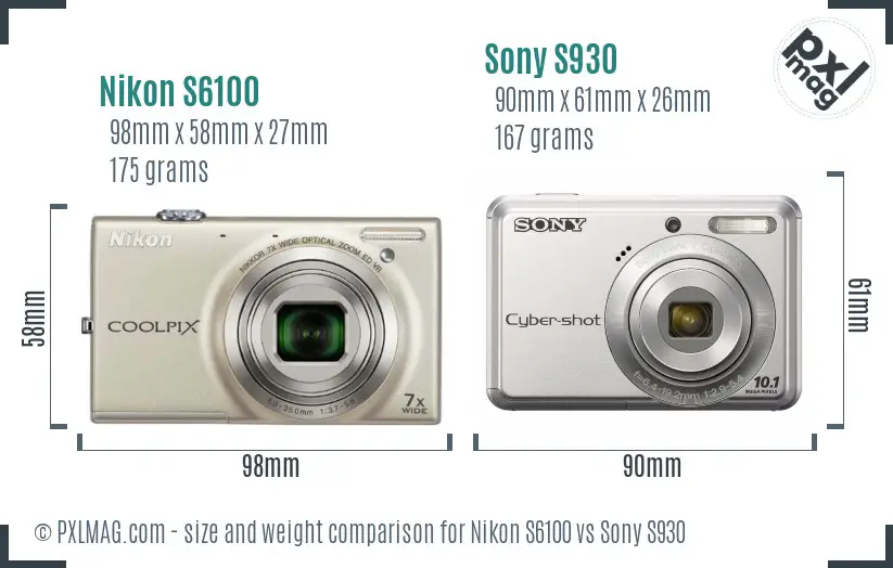 Nikon S6100 vs Sony S930 size comparison