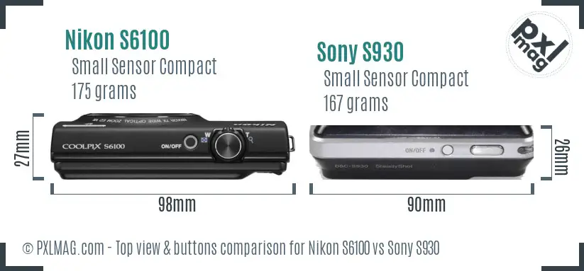 Nikon S6100 vs Sony S930 top view buttons comparison
