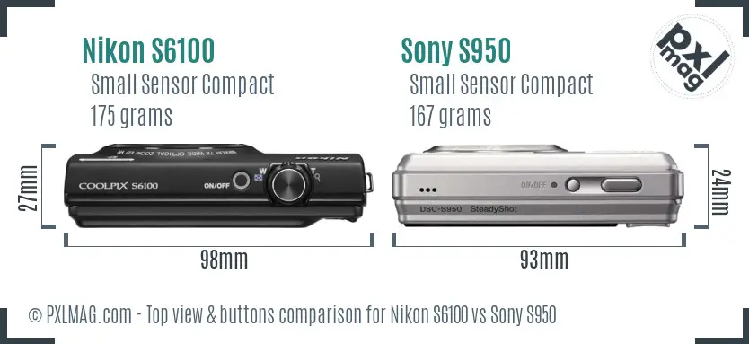 Nikon S6100 vs Sony S950 top view buttons comparison