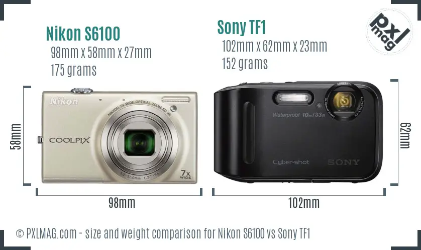 Nikon S6100 vs Sony TF1 size comparison Nikon S6100 vs Sony TF1 size comparison