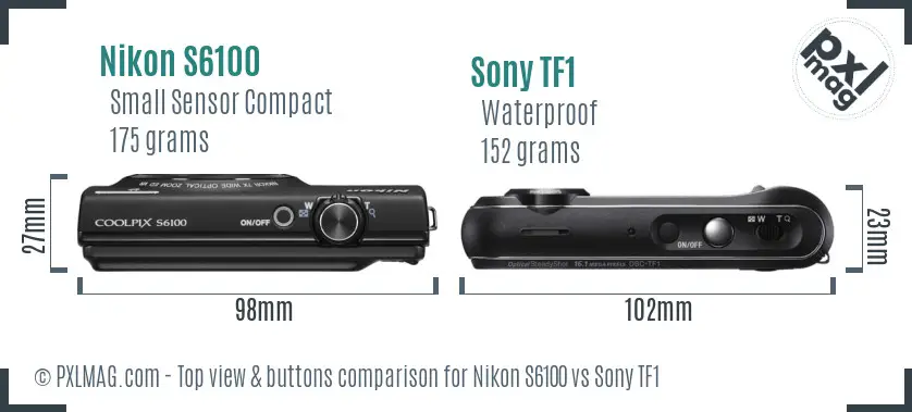 Nikon S6100 vs Sony TF1 top view buttons comparison Nikon S6100 vs Sony TF1 top view buttons comparison
