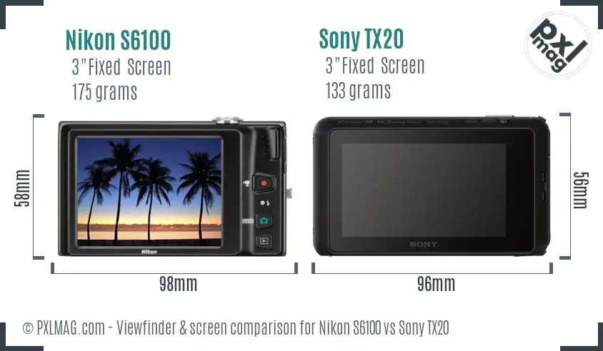 Nikon S6100 vs Sony TX20 Screen and Viewfinder comparison