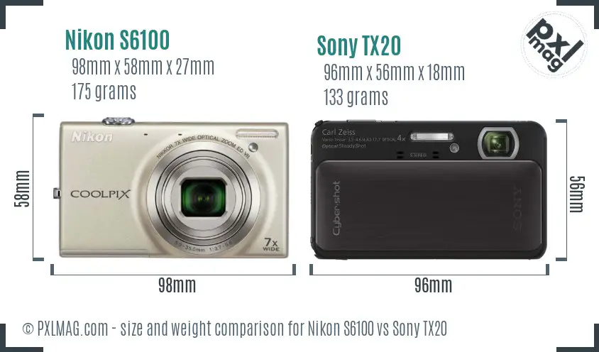 Nikon S6100 vs Sony TX20 size comparison