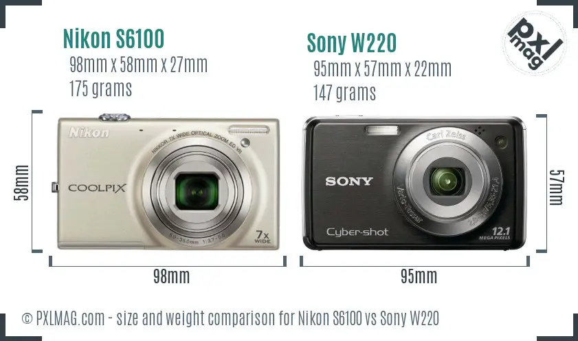 Nikon S6100 vs Sony W220 size comparison