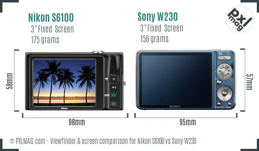 Nikon S6100 vs Sony W230 Screen and Viewfinder comparison