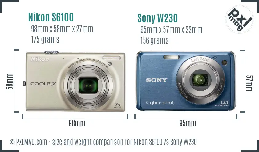 Nikon S6100 vs Sony W230 size comparison