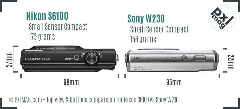 Nikon S6100 vs Sony W230 top view buttons comparison