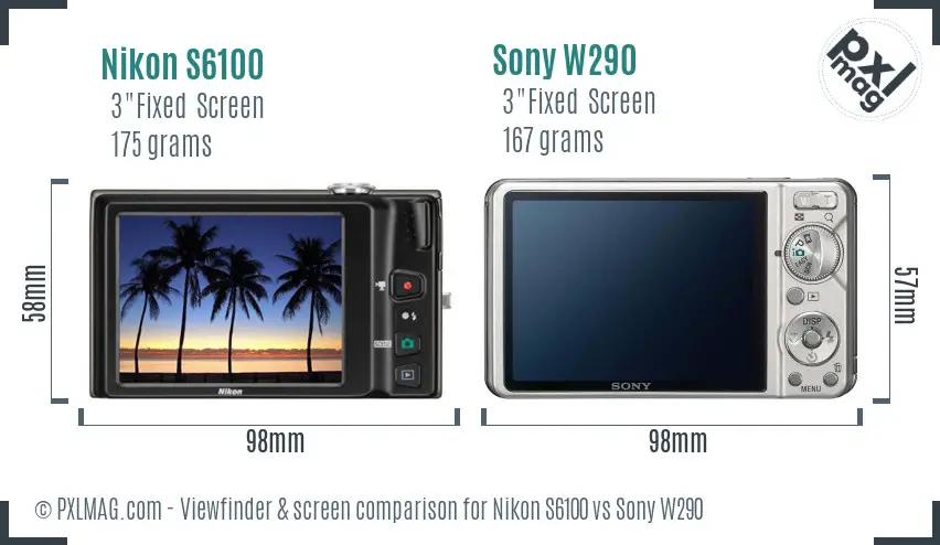 Nikon S6100 vs Sony W290 Screen and Viewfinder comparison